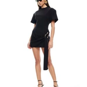 Lioness Black Asymmetrical Tie Front Mini Dress